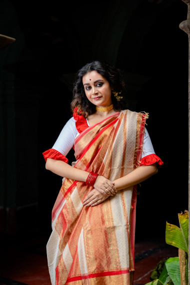 Off White Woven Pure Silk Cotton - BBS78